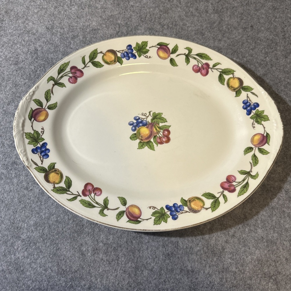 Homer Laughlin #J49N5 Eggshell Nautilus ORCHARD Fruit oval platter 11.5X9'' VTG